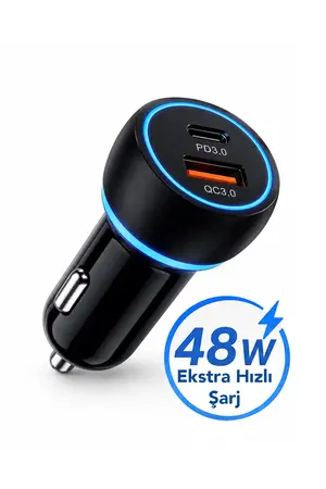 mimtec 48W Hızlı Araç İçi Şarj Cihazı - Çift Portlu Type-C Hızlı Şarj Cihazı