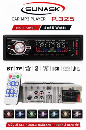 SUNASK Sn-2700 Çift Usb Girişli Bluetooth Oto Teyp Araba Teybi Radyo Sd Aux Teyp Amfi Çıkışlı Kumandalı