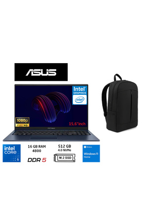 ASUS Vivobook 15 X1504VA Intel Core 5 120U 16gb DDR5 512GB SSD Windows 11 Home 15.6" Fhd Duddi Çanta