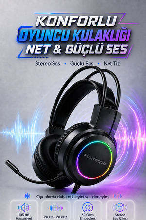 Omaze RGB LED Mikrofonlu Kafa Üstü Oyuncu Kulaklığı Kablolu Stereo Kulaklık Net ve Güçlü Ses Konforlu Tasarım
