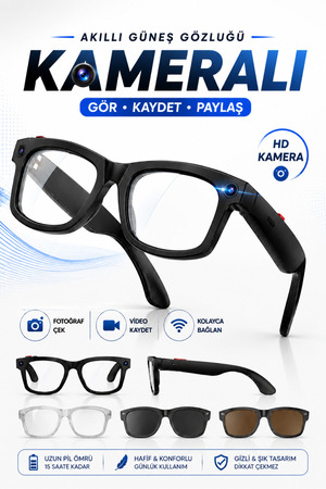 RAYLAX Kameralı Yapay Zeka Gözlük 3 Lensli Akıllı Gözlük 8 MP Kamera 1080P Anti-Shake AI Çeviri Bluetooth