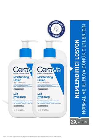 CeraVe Hyalüronik Asit&Seramid İçerikli Normal ve Kuru Ciltler İçin Nemlendirici Yüz&Vücut Losyonu 473 mlX2