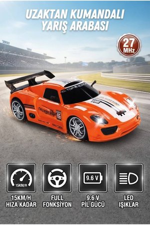 Tıfıl Toys Uzaktan Kumandalı Full Fonksiyon Şarjlı Işıklı 1:12 Ölçekli Süper Hızlı Turuncu Yarış Arabası
