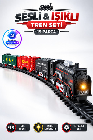TRENDZONE Pilli Sesli ve Işıklı Klasik Tren Seti 19 Parça – Lokomotif ve Vagonlu Oyuncak Tren