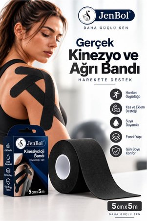 Jenbol Kinesiology Tape Ağrı Bandı 5 cm x 5 m - Siyah