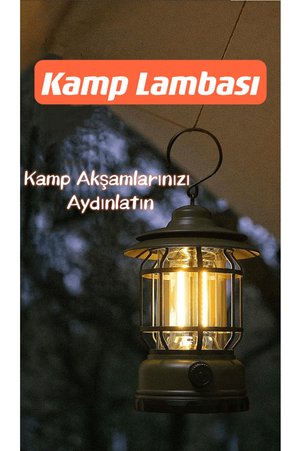 SHUFA Nostaljik Işığı Ayarlanabilir USB Şarjlı Kamp Lambası Siyah Askılı