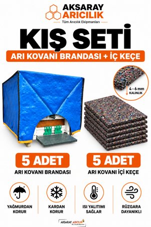 Aksaray Arıcılık Arıcılık Kış Seti 5 Adet Arı Kovanı Brandası + 5 Adet Arı Kovanı İçi Keçe Isı Yalıtım Kış Koruma Seti