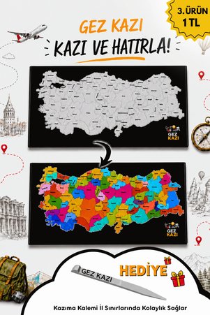 Føniks Gez Kazı Magnet Türkiye Haritası -Scratch Map - Kolay Kazınabilir Harita - Tarvel and Scratch - Kazınan - Gezkazı