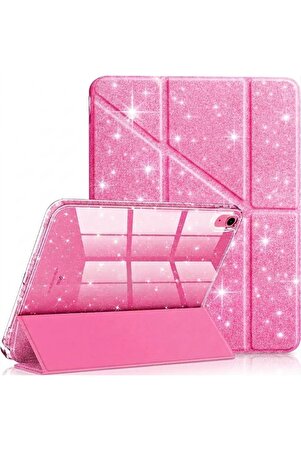 m.tk moveteck iPad 11.Nesil A16 11inç/10.Nesil 10.9 inç Uyumlu Kılıf Simli Işıltılı Parlak Kalem Bölmeli Standlı Trifolding Glitter Case