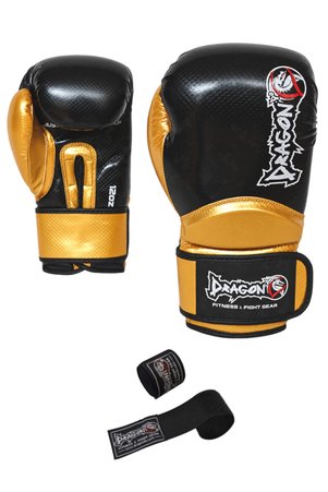 Dragondo Carbon 5 Siyah-altın Renk Boks Eldiveni Ve Siyah Renk Bandaj 2’li Set