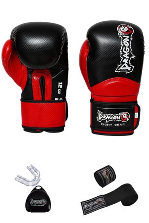 Dragondo Carbon dragon boks eldiveni kick boks MuayThai müsabaka antreman boxing boks bandaj dişlik 3'lü Set
