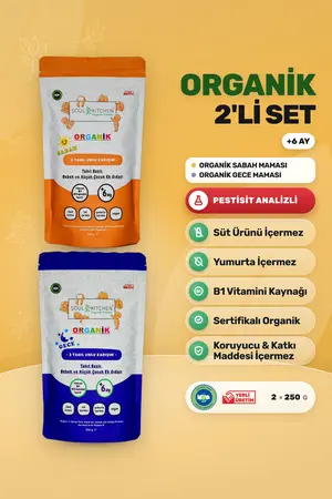 Soul Kitchen Organik Ürünler Organik Bebek Sabah Maması Gece Kaşık Maması B1 Vitaminli +6 Ay 2'li Set