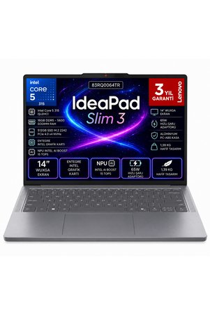 LENOVO IdeaPad Slim 3 14IWC11 Intel Core 5 315 16 GB 512 GB M2 SSD FreeDos 14" Wuxga 83RQ0064TR