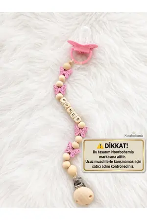 NOORBOHEMİA Ahşap kelebekli model emzik askisi
