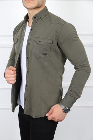 KOTCUBABA Erkek Kot Gömlek Slim Fit Haki