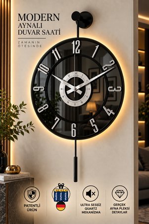 MetaQuartz Aksesuar Full Siyah - Gümüş Rakam - Kardelen 7-24 Modern Dekoratif Duvar Saati