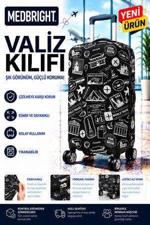 MEDBRIGHT Valiz Kılıfı Bavul Kılıfı Likralı Esnek Kumaş Ve Dayanıklı Valiz Kılıfı Worldtravel-VK19