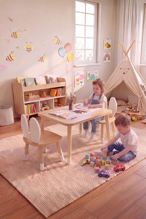 Bee Smart Masa 2 Sandalye Montessori Çocuk Oyun Etkinlik Çalışma Masası Aktivite Masası