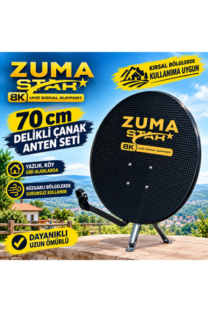 Zuma 70 cm Delikli Rüzgara Dayanıklı Kırsal Bölgelere Uygun Çanak Anten Takımı 20m Kablo Çiftli LNB