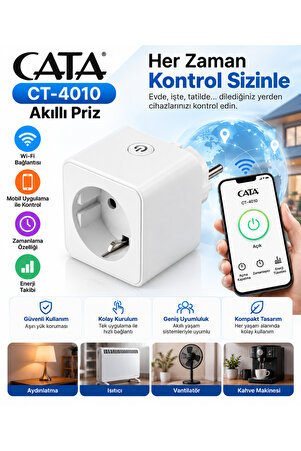 Cata CT-4010 Wi-Fi Akıllı Priz – Uzaktan Kontrol Zamanlayıcı ve Enerji Takibi
