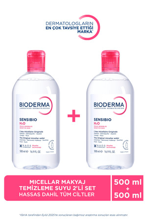 Bioderma Sensibio H2O Micellar Makyaj Temizleme Suyu 2'li Set Hassas ve Tüm Ciltler Yüz ve Göz Çevresi 500ml