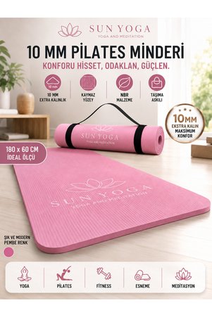 SUNYOGA 10 mm Pilates Minderi Yoga Matı 180x60 cm Kaymaz Spor Egzersiz Minderi Taşıma Askılı Fitness Matı