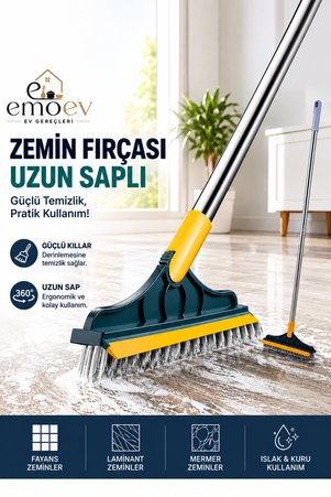Emoev 2'si 1 Arada Uzun Saplı Zemin Fırçası Ve Çekpas 360° Döner Başlıklı Derz Ve Fayans Temizleyici