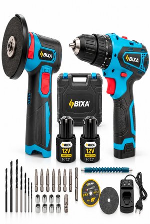 bixa 12V Çift Akülü Şarjlı Matkap ve Mini Avuç Taşlama Seti – Şarjlı Vidalama 19 Nm 19.500 RPM 24 Parça Taşıma Çantalı