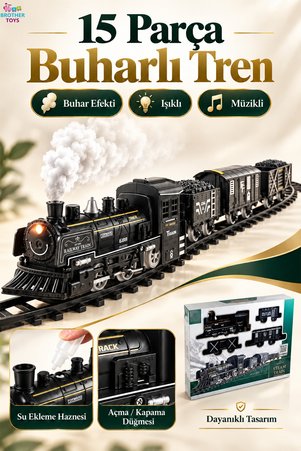 Brother Toys Duman Çıkartan Büyük Boy Pilli Sesli Ve Işıklı 15 Parça Klasik Buharlı Tren Oyuncak Lokomotif Seti