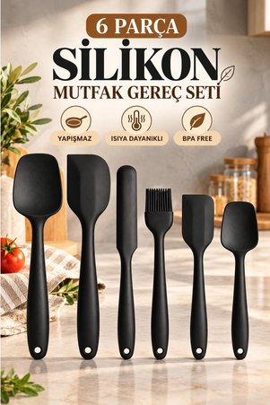 Kitchen Beauty 6lı Takım Yanmaz Yapışmaz Mutfak Pasta Slikon Yumurta Fırçası Kaşık Bıçak Spatula Seti