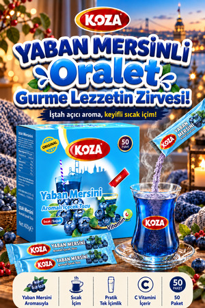 Koza Gurmelerin Seçimi C Vitaminli Yaban Mersini Oralet Çayı Zengin Aromalı Tek İçimlik Pratik Lezzet Hazır Blueberry Kış Meyve Çayı Sertifikalı Zahmetsiz Keyif Premium Oralet Yaban Mersinli Çay - 50 Stick