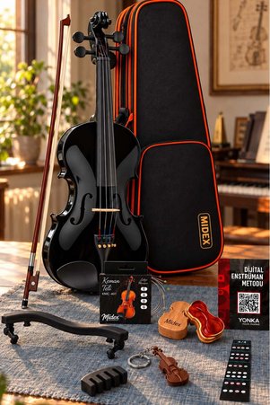Midex Hga-44bk-tys 4/4 Kaliteli Siyah Keman Seti Tam Boy Profesyonel