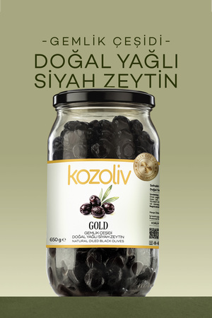 kozoliv Doğal Gemlik Çeşidi Yağlı Siyah Zeytin 650 gr Cam Kavanoz