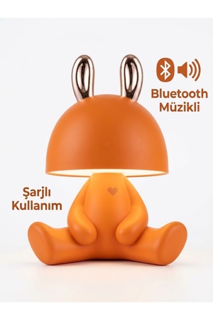 avizemeydanı Avize Meydanı Sevimli Turuncu Tavşan Tasarımlı Kablosuz Bluetooth Speaker Işıklı Gece Lambası Masa Lambası