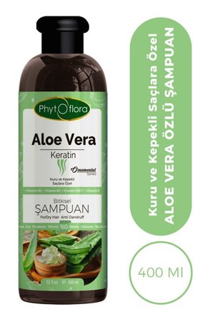 phyto flora Tuzsuz Kuru Ve Kepekli Saçlara Özel Aloe Vera Ve Keratin Ilaveli Bitkisel Şampuan 400 ml