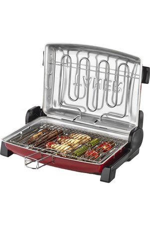 TANER Kebapçı Elektrikli Izgara Mangal Barbekü Çift Telli Büyük Boy Kırmızı 37x28CM