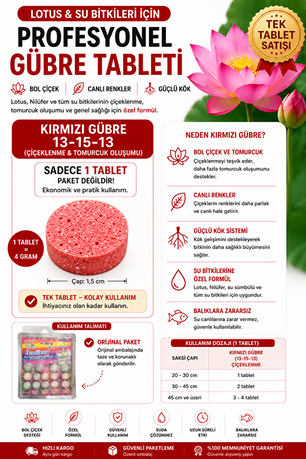 Bade Shop Lotus Ni̇lüfer Gübresi̇ 13-15-13 Tek Tablet Çi̇çeklenme Ve Tomurcuk Geli̇şi̇m Gübresi̇ Su Bi̇tki̇leri̇ İçi̇n