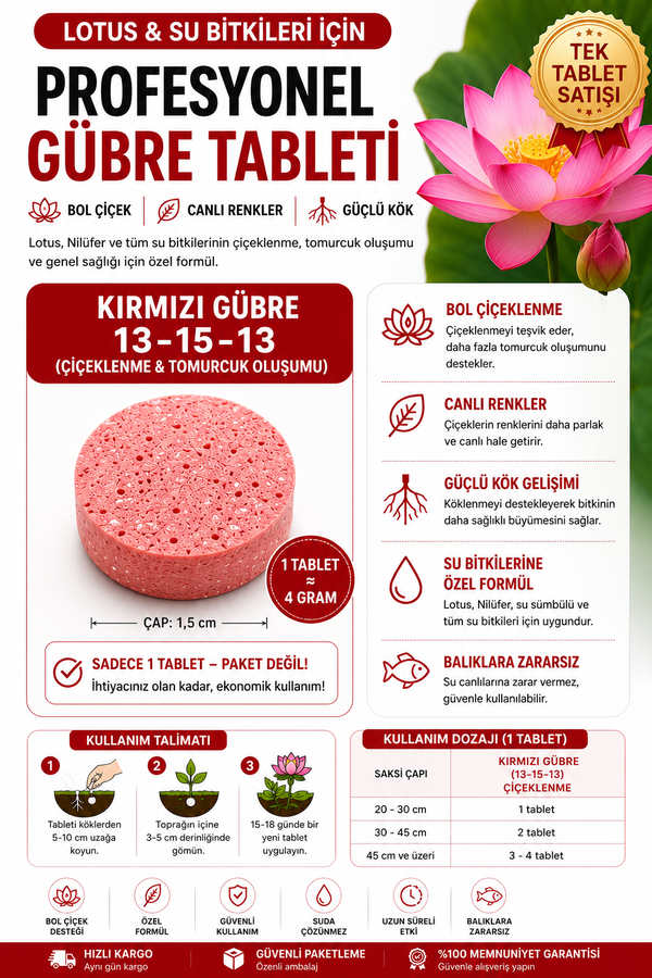 Bade Shop Lotus Ni̇lüfer Gübresi̇ 13-15-13 Tek Tablet Çi̇çeklenme Ve Tomurcuk Geli̇şi̇m Gübresi̇ Su Bi̇tki̇leri̇ İçi̇n