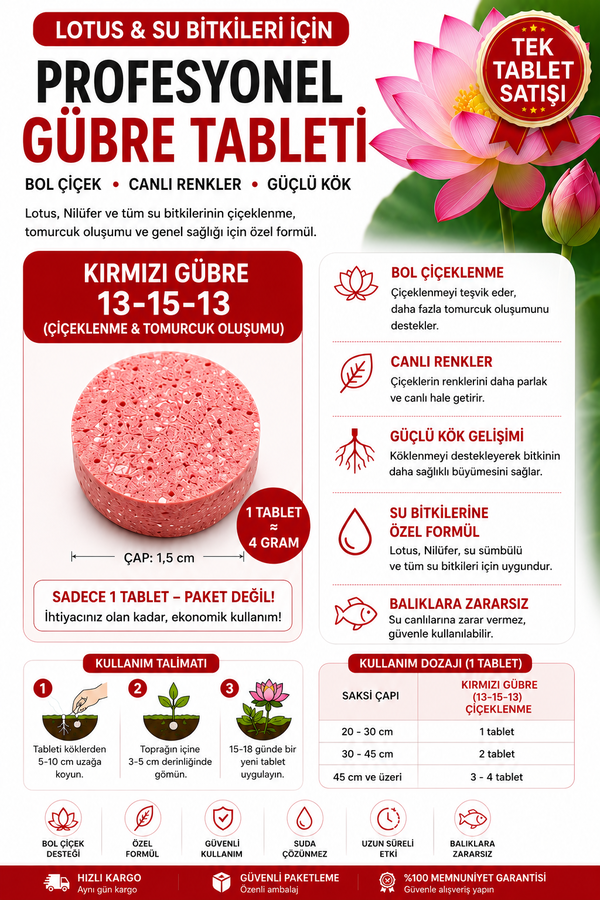 Bade Shop Lotus Ni̇lüfer Gübresi̇ 13-15-13 Tek Tablet Çi̇çeklenme Ve Tomurcuk Geli̇şi̇m Gübresi̇ Su Bi̇tki̇leri̇ İçi̇n