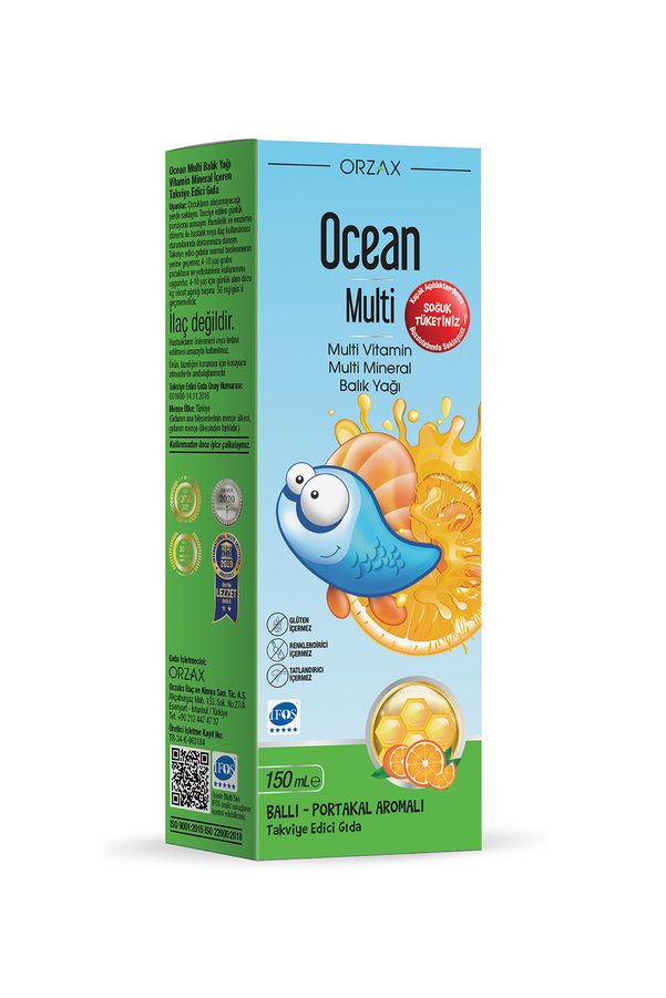 Ocean Multi — Multivitamin Multimineral + Omega3 Balık Yağlı Ballı Portakal Aromalı Şurup 150 ml