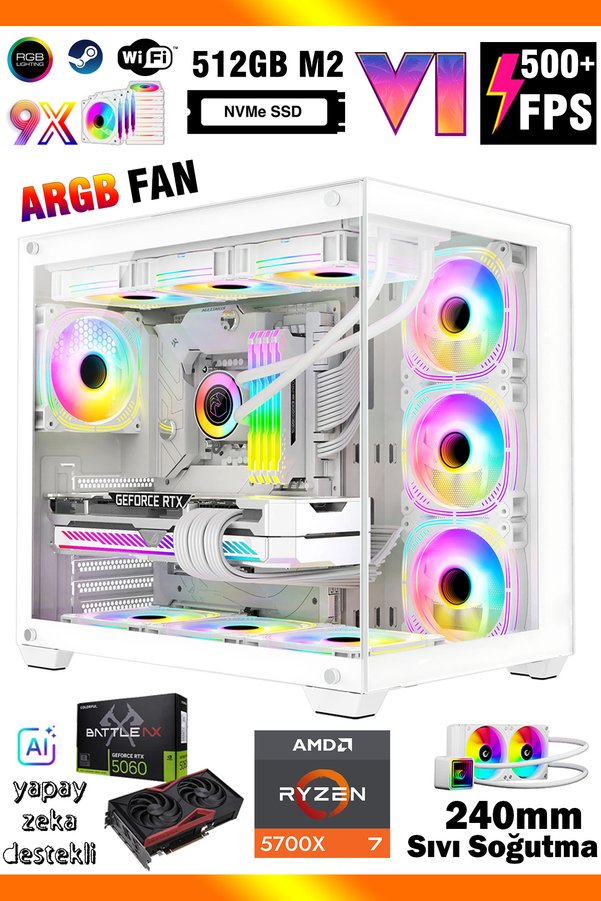 Zeiron Mirage X32 White Ryzen 7 5700X ∣ 16GB RAM ∣ 512GB SSD ∣ RTX5060 Sıvı Soğutmalı Oyun Bilgisayarı