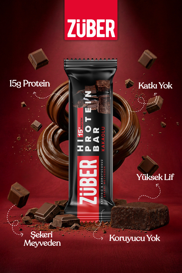Züber Hi Protein Kakaolu Yüksek Protein Bar 45g x 12 Adet