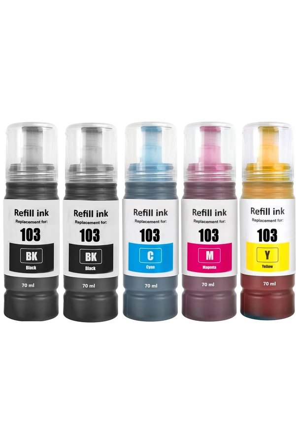 EPSON 103 mürekkep Muadil 70ml 4 Renk +1 Siyah muadil -L1210-L1250-L3210-L3211-L3250-L3251-L3256-l3260-L5290-L5296 103