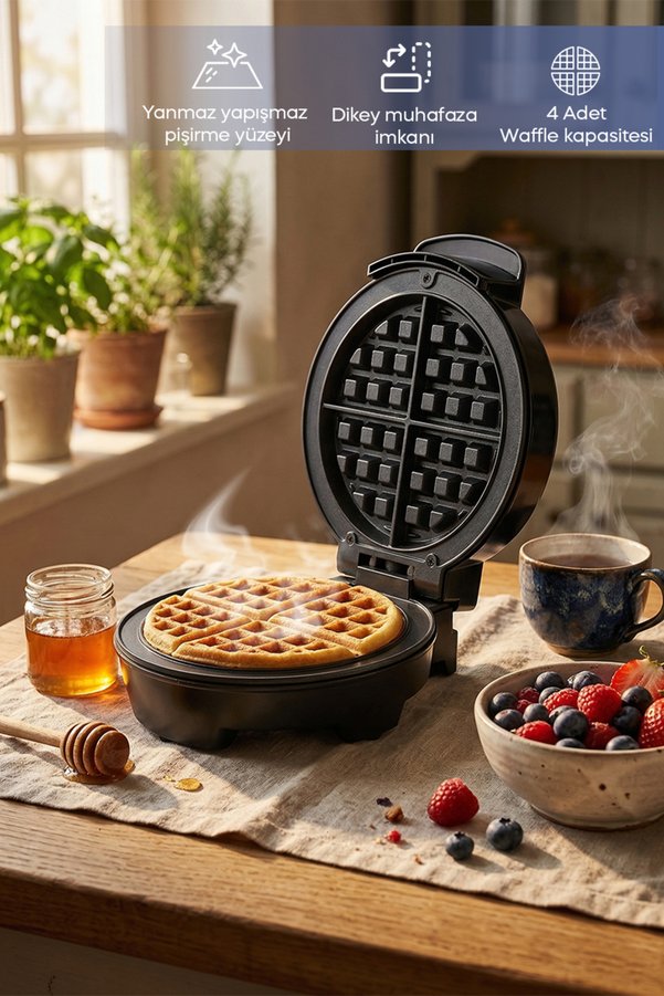 Sinbo SSM-2591 Belçika Tipi Waffle Makinesi – Yapışmaz Plaka 4 Dilim Waffle 1000W