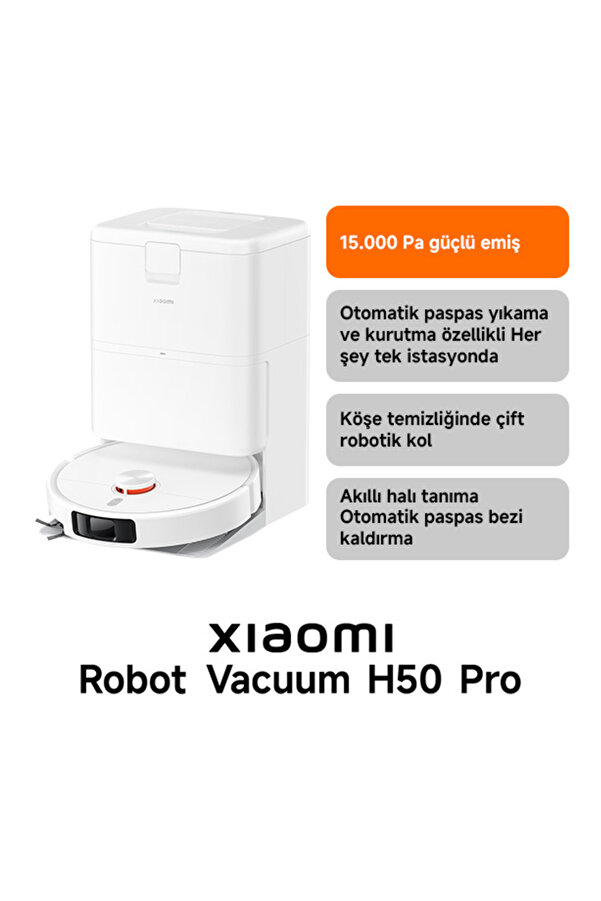 Xiaomi Robot Vacuum H50 Pro Beyaz Akıllı Robot Süpürge 15000 Pa Emiş Gücü