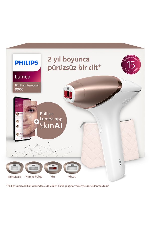 Philips Lumea 9900 Serisi BRI951/03 IPL Tüy Alma SkinAI Vücut Yüz Koltuk altı Bikini 4 Başlık Çanta