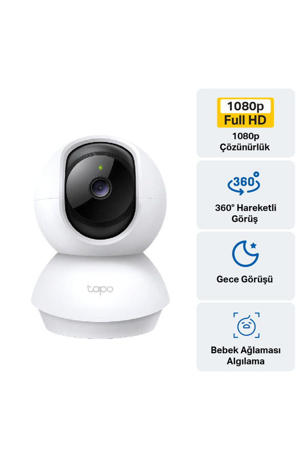 TP-LINK Tapo C200C Akıllı Wi-Fi Güvenlik Kamerası Full HD 360derece Hareket Takibi Gece Görüşü Çift Yön Ses