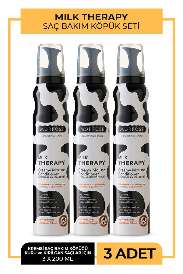Morfose Milk Therapy Saç Köpüğü 200 ml 3 Adet - Isıyı Karşı Koruma Nemlendirme