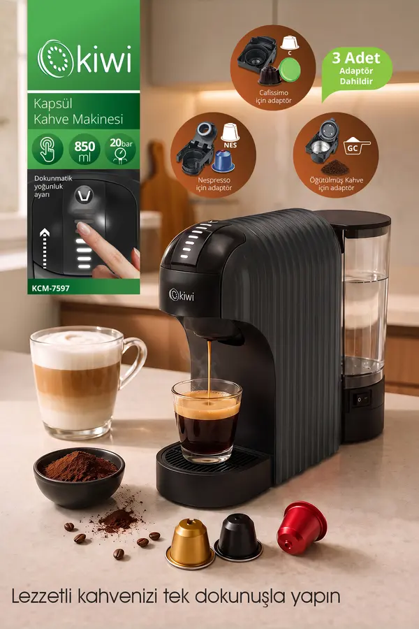 Kiwi Kcm-7597 Multikapsül Kahve Makinesi Siyah Dolce Gusto/ Toz Kahve Ile Uyumlu