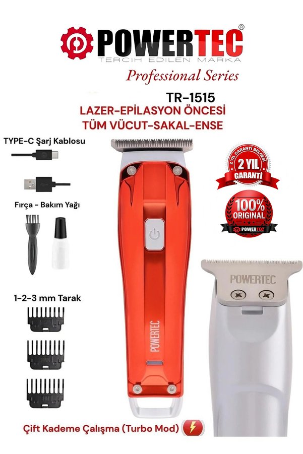 POWERTEC TR-1515 Lazer-Epilasyon Öncesi Tüm Vücut Tıraş Makinesi Sakal-Ense-Vücut